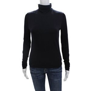 Rivamonti Womens Long Sleeve Turtleneck Knit Shirt Navy Wool Size Medium